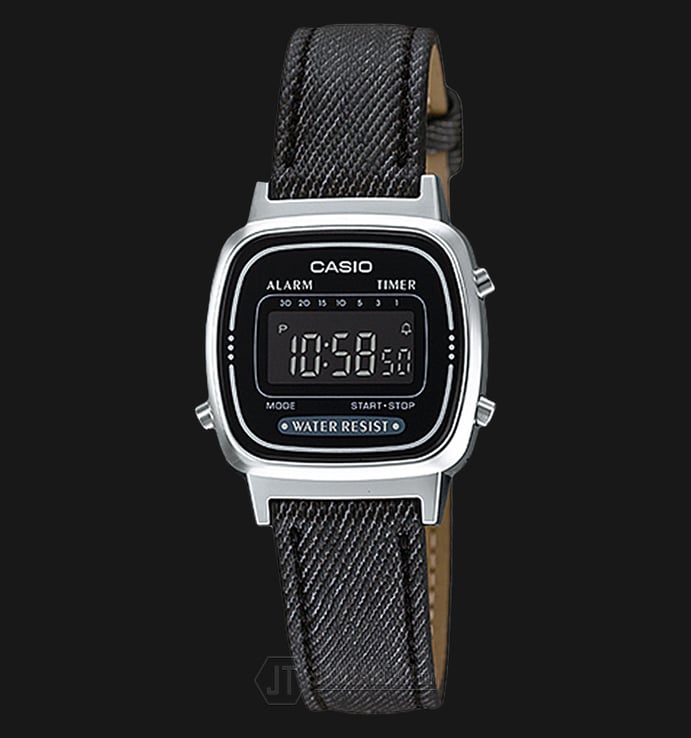 Casio General Retro LA670WL-1BDF Digital Dial Black Denim Leather Band