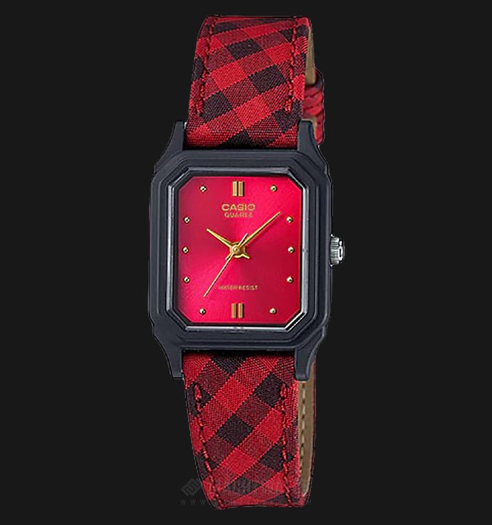 Casio General  LQ-142LB-4ADF Analog Red Dial Patterned Canvas Band