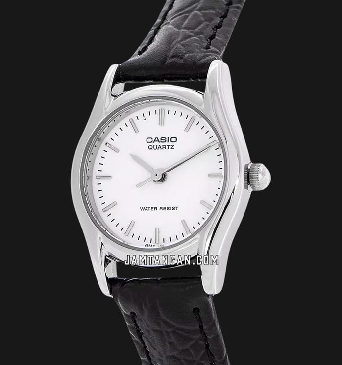 Casio General LTP-1094E-7ARDF Enticer Ladies White Dial Black Leather Band