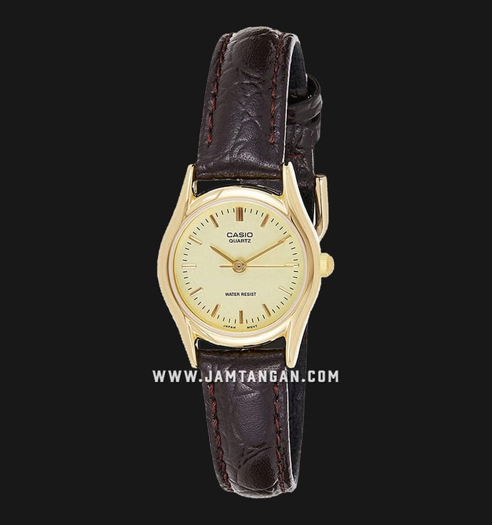 Casio General LTP-1094Q-9ARDF Enticer Ladies Gold Dial Brown Leather Band