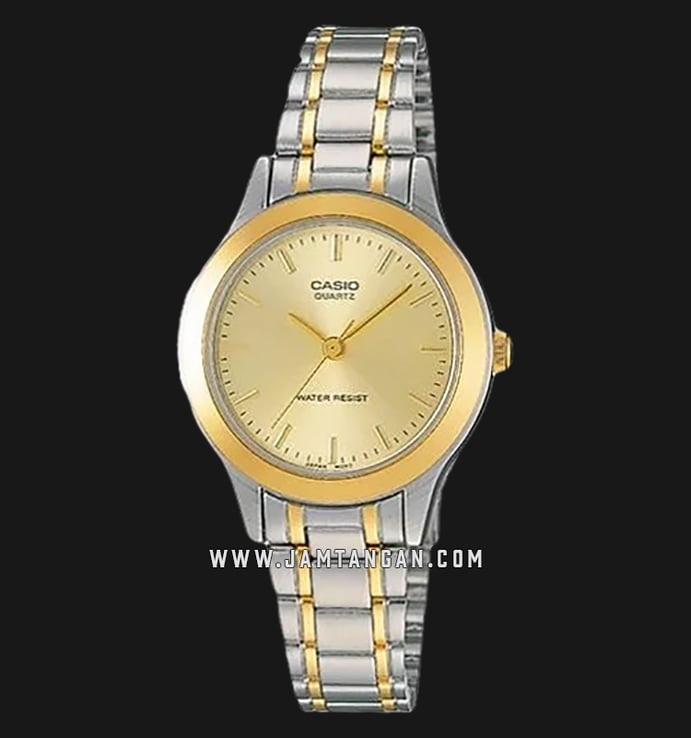 Casio General LTP-1128G-9ARDF Ladies Analog Gold Dial Dual Tone Stainless Steel Band
