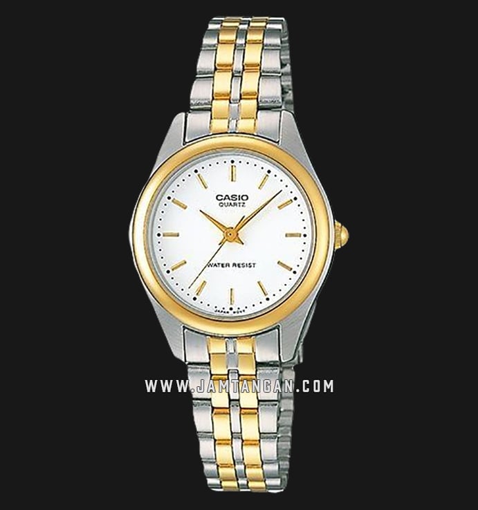 Casio General LTP-1129G-7ARDF Ladies Analog White Dial Dual Tone Stainless Steel Band