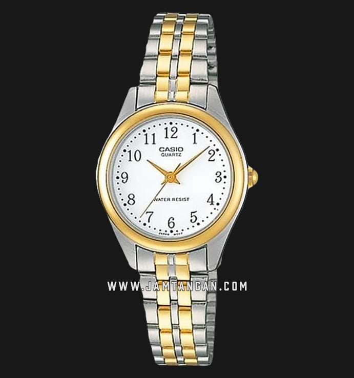Casio General LTP-1129G-7BRDF Ladies Analog White Dial Dual Tone Stainless Steel Band