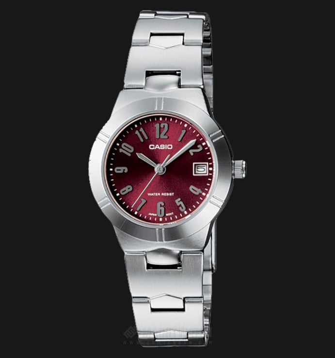 Casio General LTP-1241D-4A2DF Enticer Ladies Red Dial Stainless Steel Strap