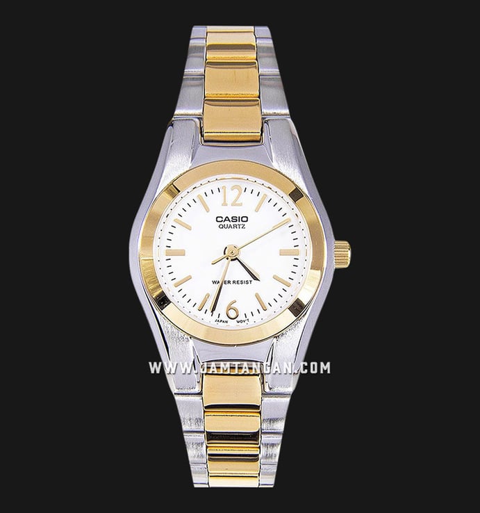 Casio General LTP-1253SG-7ADF Enticer Ladies White Dial Dual Tone Stainless Steel Strap