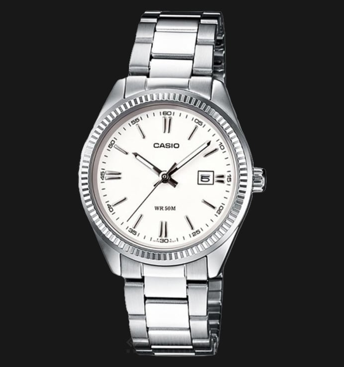 Casio General LTP-1302D-7A1VDF Enticer Ladies White Dial Stainless Steel Band