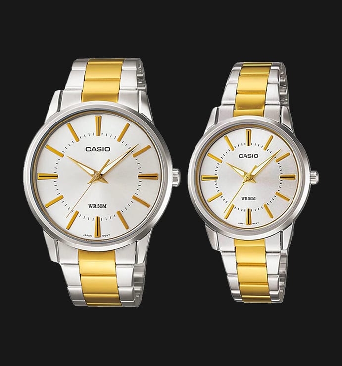 Casio General LTP-1303SG-7AVDF_MTP-1303SG-7AVDF Couple Silver Dial Dual Tone Stainless Steel Band