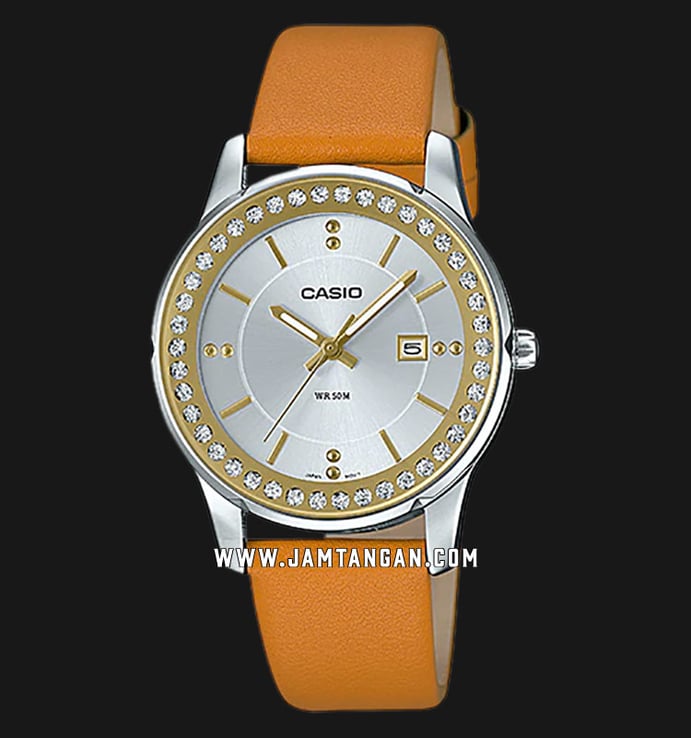 Casio LTP-1358L-7AVDF Enticer Ladies Silver Dial Light Brown Leather Strap