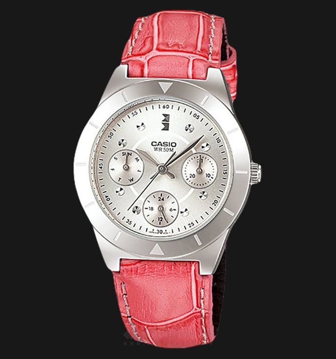 Casio LTP-2083L-4AVDF - Enticer Ladies - Silver Dial Ion Plated Pink Leather Strap