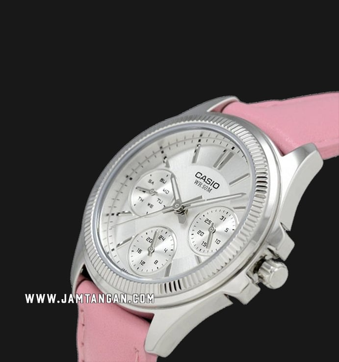 Casio General LTP-2088L-4AVDF Enticer Ladies Silver Dial Pink Leather Strap