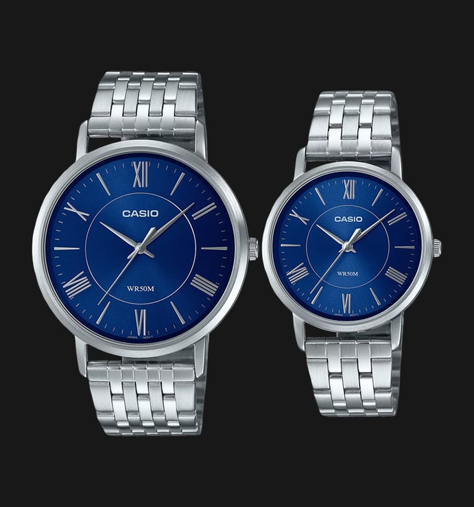 Casio General LTP-B110D-2AVDF_MTP-B110D-2AVDF Couple Blue Dial Stainless Steel Band