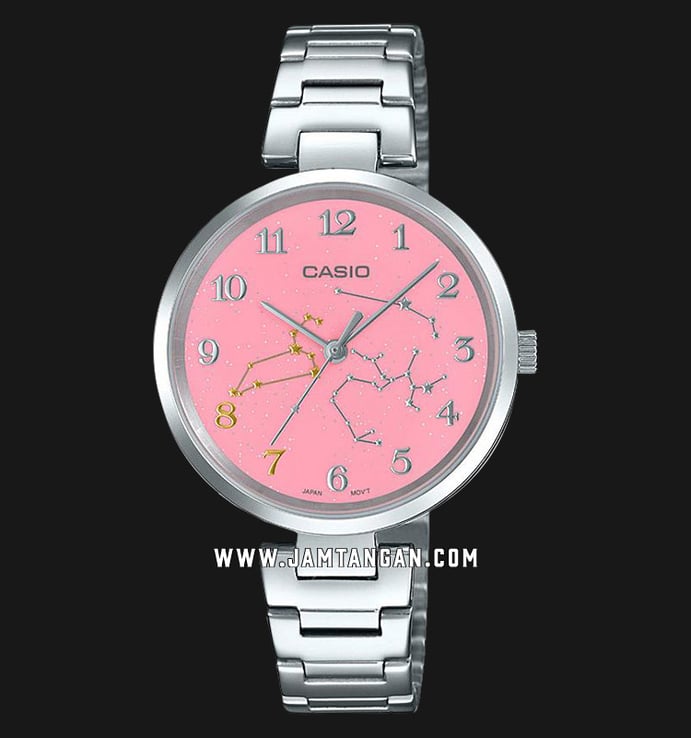 Casio General LTP-E02D-4ADR Ladies Zodiac Times Soft Pink Dial Stainless Steel Band