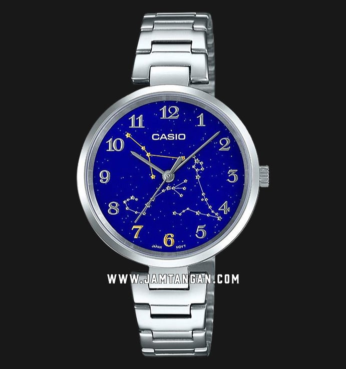 Casio General LTP-E04D-2ADR Ladies Zodiac Times Blue Dial Stainless Steel Band