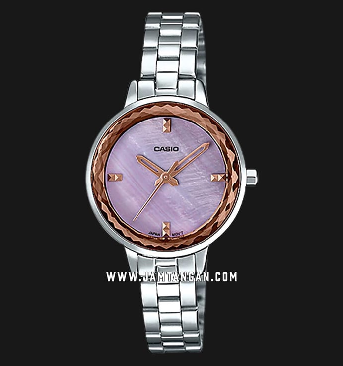 Casio General LTP-E162D-4ADF Ladies Purple Mother Of Pearl Dial Stainless Steel Strap