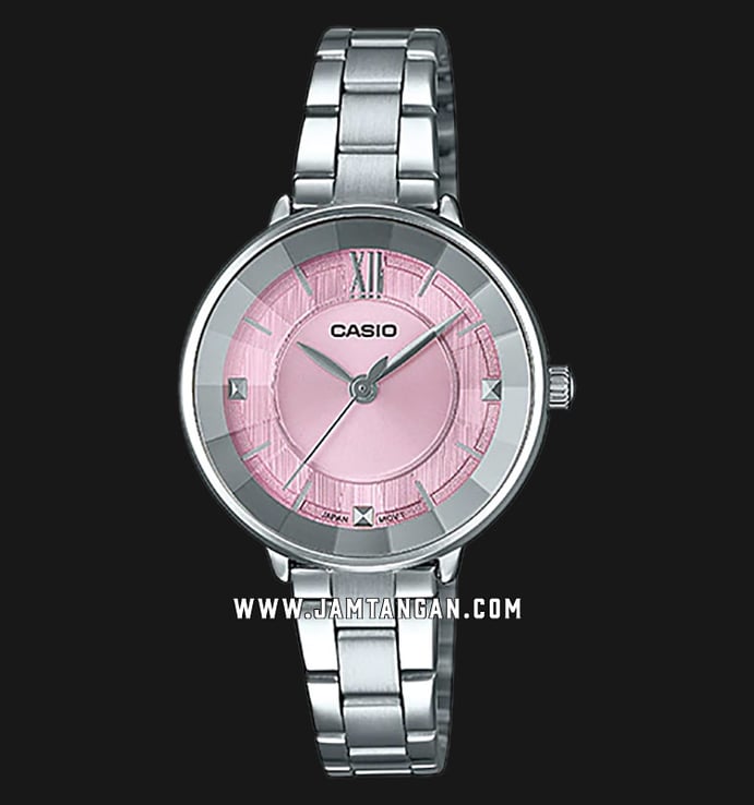 Casio General LTP-E163D-4ADF Enticer Ladies Pink Dial Stainless Steel Strap