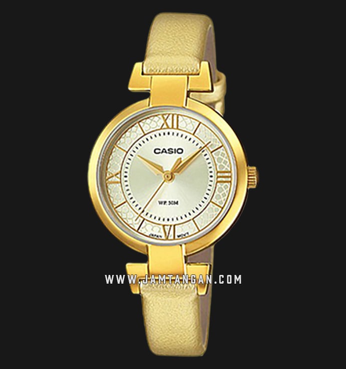 Casio LTP-E403GL-9AVDF Enticer Ladies Gold Dial Gold Leather Strap