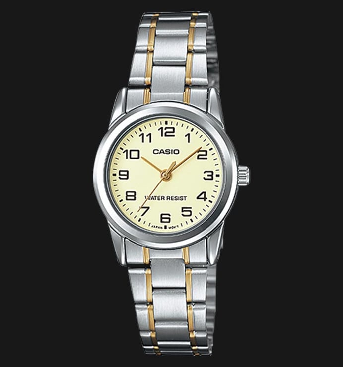 Casio General LTP-V001SG-9BUDF Beige Dial Dual Tone Stainless Steel Band