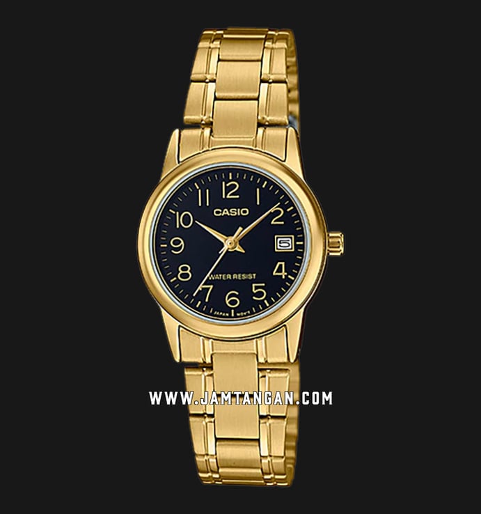 Casio General LTP-V002G-1BUDF Ladies Black Dial Gold Stainless Steel Band