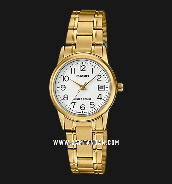 Casio General LTP-V002G-7B2UDF Ladies White Dial Gold Stainless Steel Band