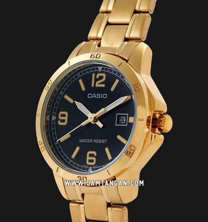 Casio General LTP-V004G-1BUDF Ladies Black Dial Gold Stainless Steel Band