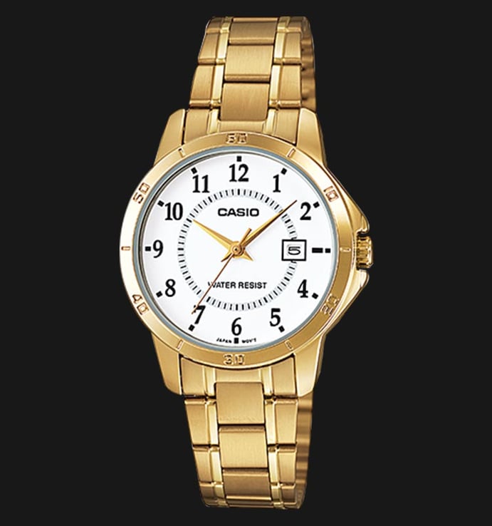 Casio General LTP-V004G-7BUDF White Dial Gold Stainless Steel Band