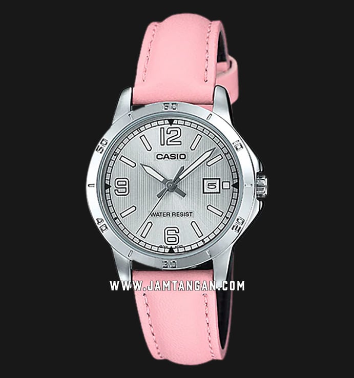 Casio LTP-V004L-4BUDF Ladies Silver Dial Pink Leather Strap