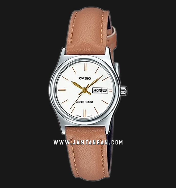 Casio General LTP-V006L-7B2UDF White Dial Brown Leather Band