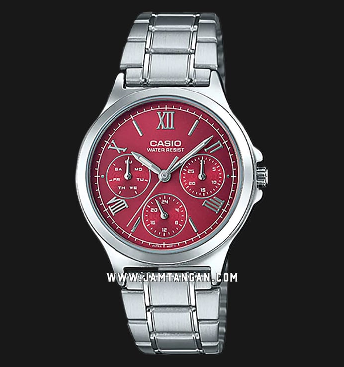 Casio LTP-V300D-4A2UDF Analog Ladies Red Dial Stainless Steel Strap