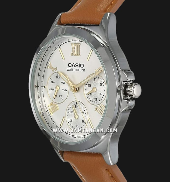 Casio General LTP-V300L-7A2UDF Silver Dial Tan Leather Band