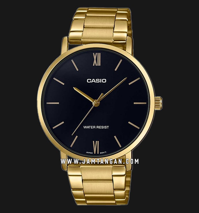 Casio General LTP-VT01G-1BUDF Ladies Black Dial Gold Tone Stainless Steel Band