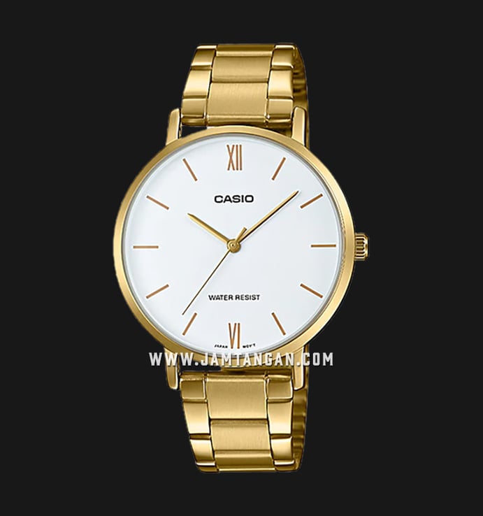 Casio General LTP-VT01G-7BUDF Ladies White Dial Gold Stainless Steel Band