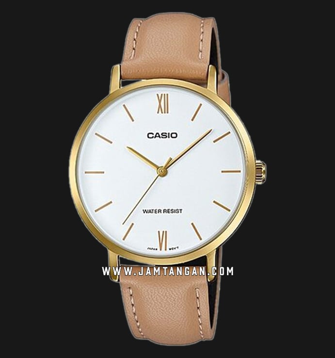 Casio General LTP-VT01GL-7BUDF Ladies White Dial Brown Leather Band