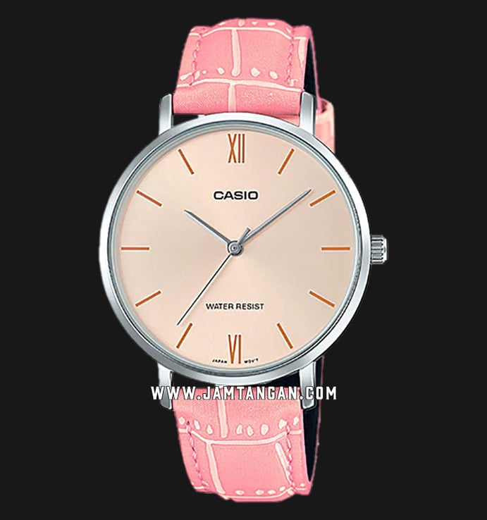 Casio General LTP-VT01L-4BUDF Ladies Analog Rose Gold Dial Pink Leather Band