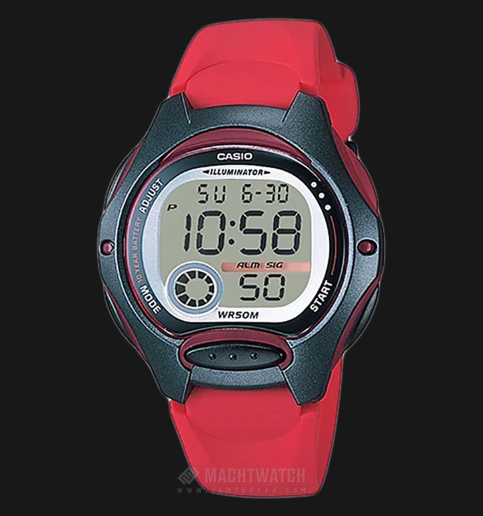 Casio General LW-200-4AVDF 10 Years Battery Life Digital Dial Red Rubber Band