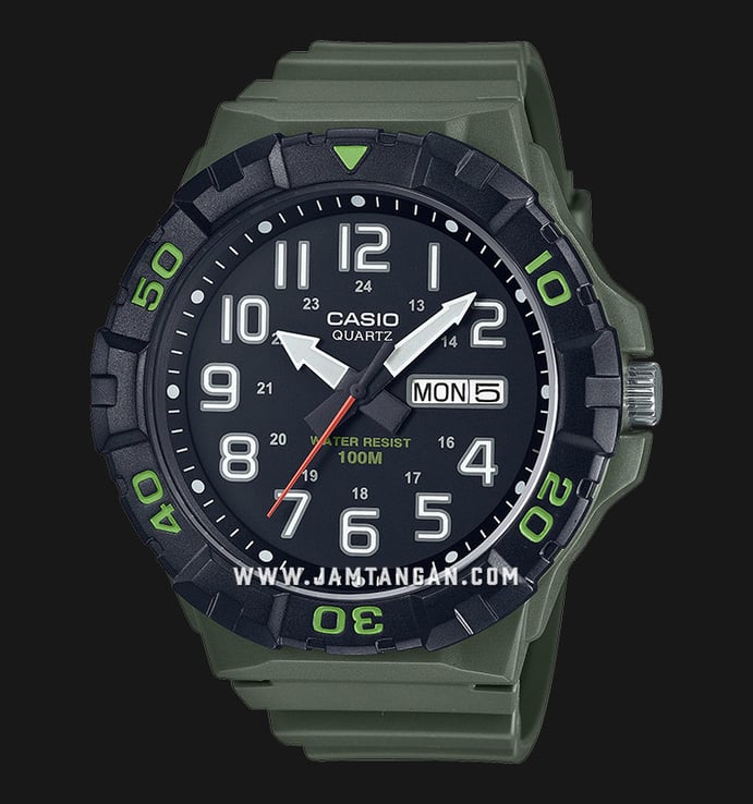 Casio General MRW-210H-3AVDF Black Dial Army Green Resin Band