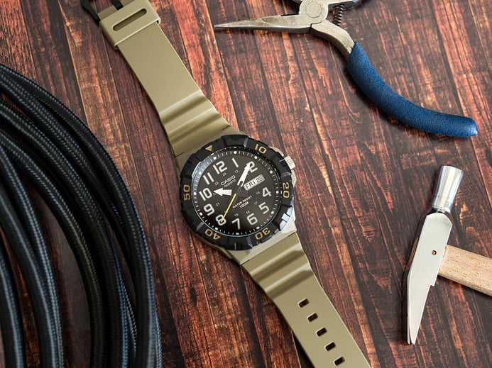 Casio General MRW-210H-5AVDF Black Dial Olive Green Resin Band