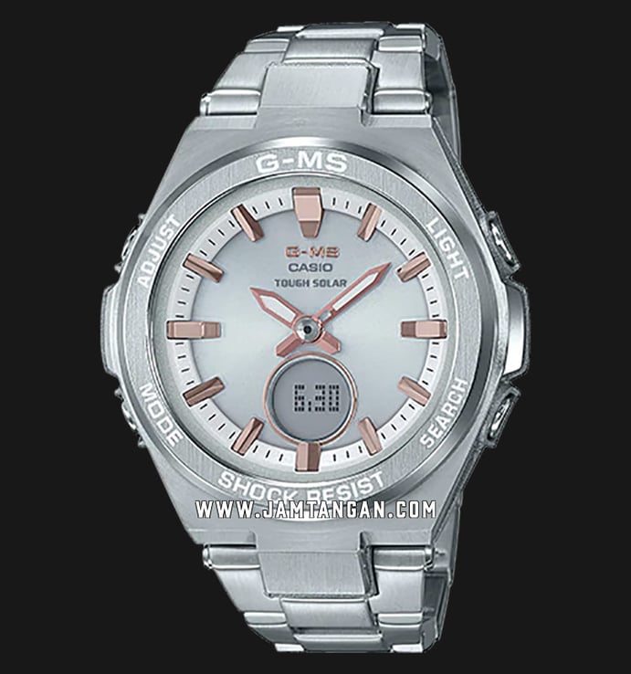 Casio Baby-G G-MS Series MSG-S200D-7ADR Digital Analog Dial White Stainless Steel Strap