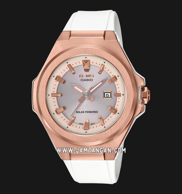 Casio Baby-G MSG Series MSG-S500G-7A2DR Ladies Tough Solar Rose Gold Dial White Resin Band