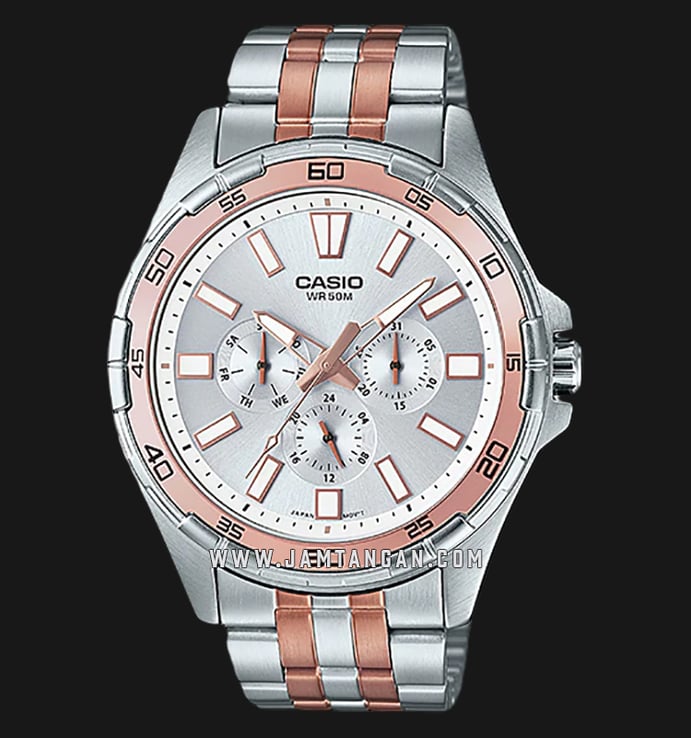 Casio General MTD-300RG-7AVDF Enticer Men Silver Dial Dual Tone Stainless Steel Strap