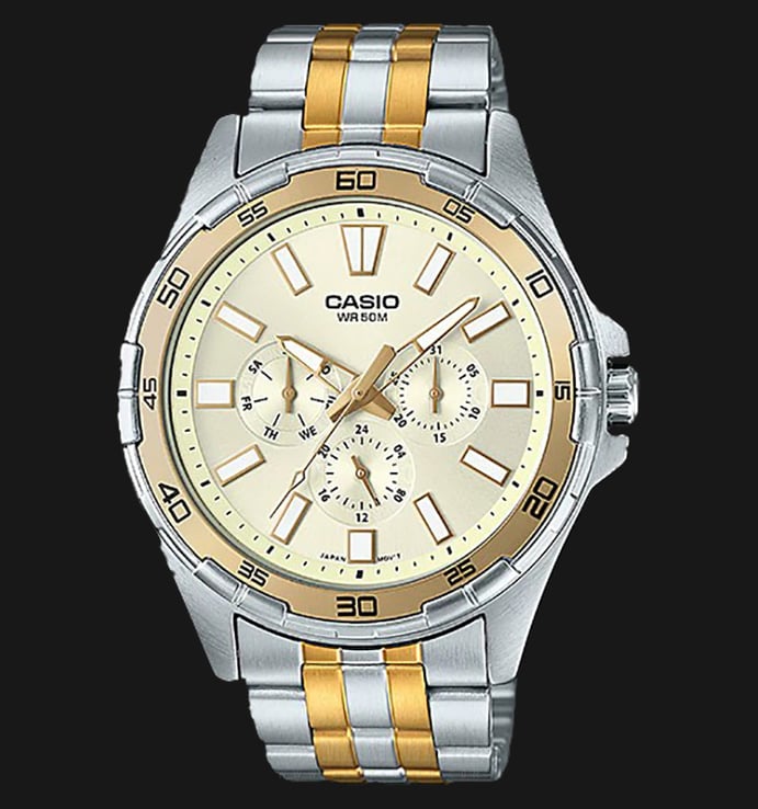 Casio General Enticer Series MTD-300SG-9AVDF Men Gold Dial Dual Tone Stainless Steel