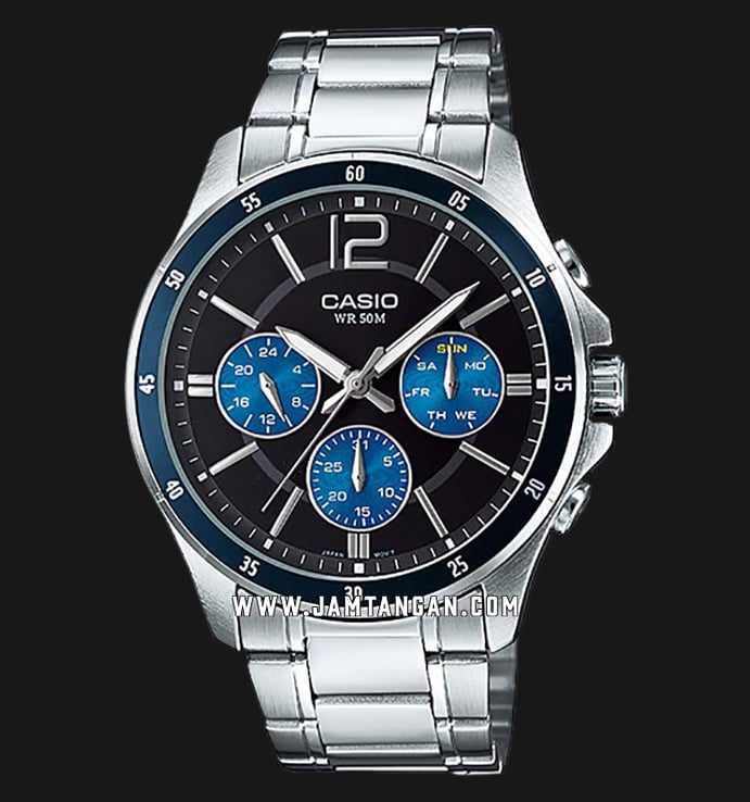 Casio General MTP-1374D-2AVDF Enticer Men Black Dial Stainless Steel Band