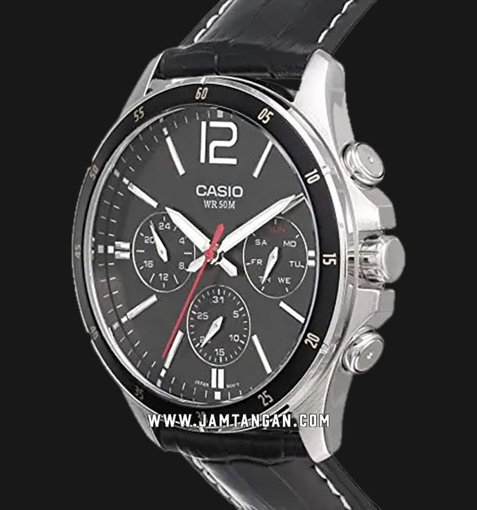 Casio General MTP-1374L-1AVDF Black Dial Black Leather Band