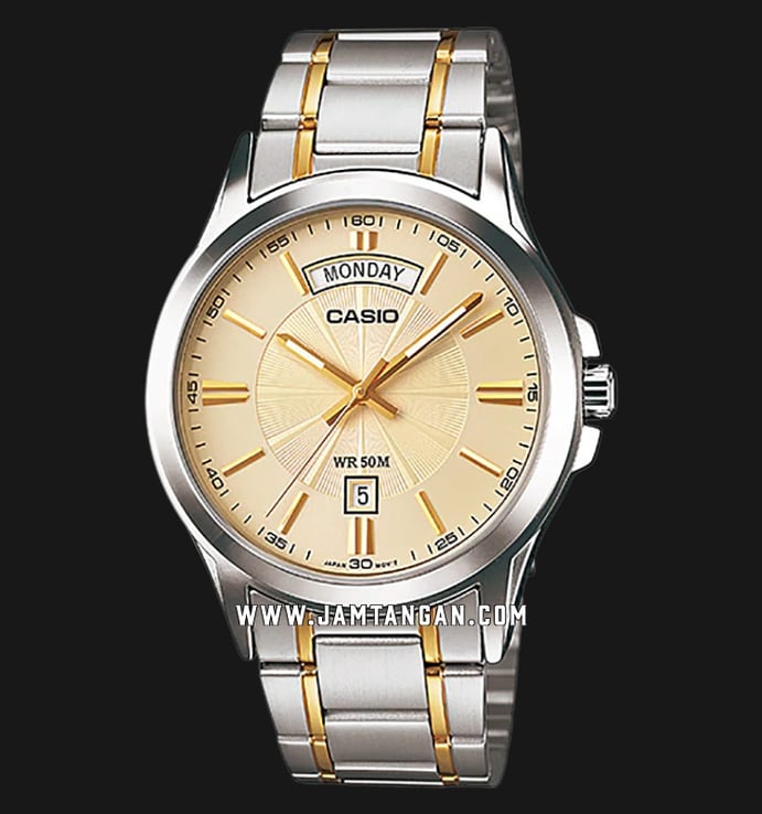 Casio General MTP-1381G-9AVDF Enticer Men Soft Gold Dial Dual Tone Stainless Steel Strap