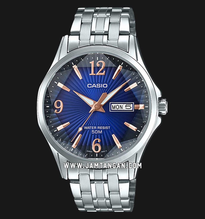 Casio MTP-E120DY-2AVDF Enticer Men Analog Blue Dial Stainless Steel Strap