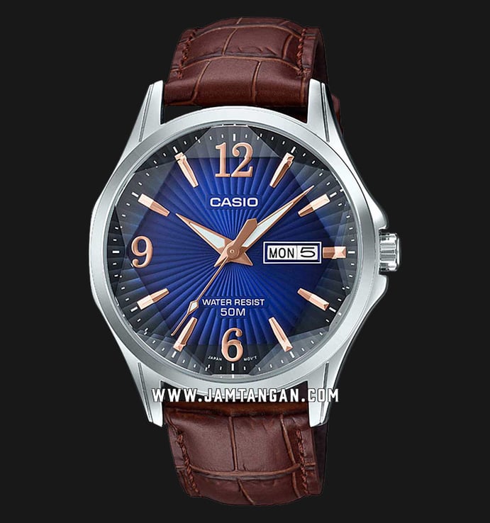 Casio MTP-E120LY-2AVDF Enticer Men Analog Blue Dial Brown Leather Strap