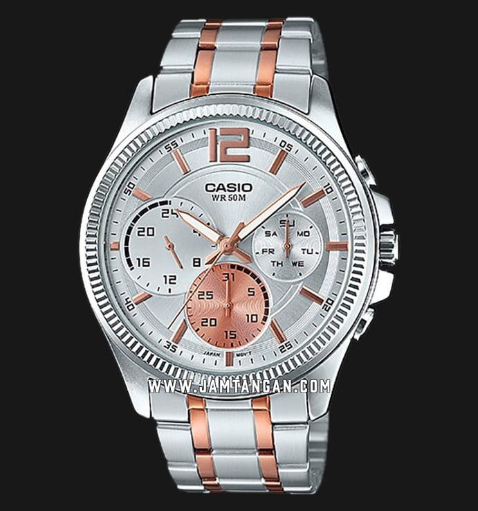 Casio General MTP-E305RG-7AVDF Enticer Men Silver Dial Dual Tone Stainless Steel Strap