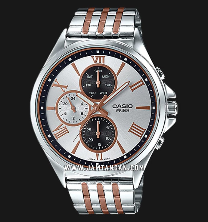 Casio MTP-E316RG-7AVDF Enticer Men Analog Silver Dial Dual Tone Stainless Steel Strap
