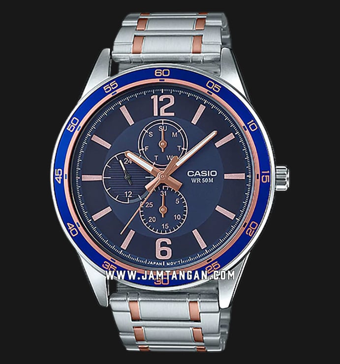 Casio MTP-E319RG-2BVDF Enticer Men Navy Dial Dual Tone Stainless Steel Strap