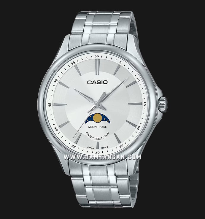 Casio General MTP-M100D-7AVDF Men Moon Phase Silver Dial Stainless Steel Band