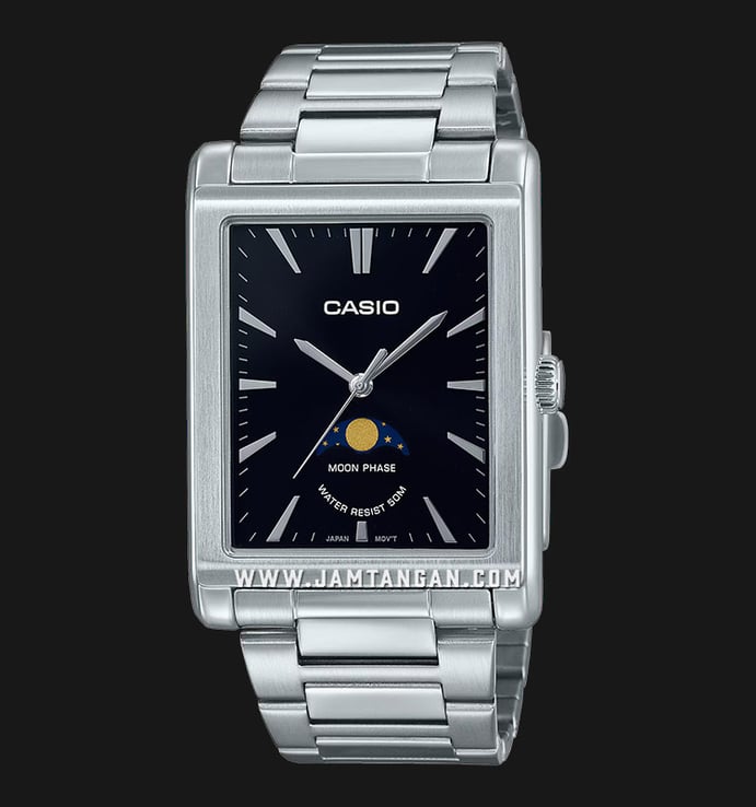 Casio General MTP-M105D-1AVDF Men Moon Phase Black Dial Stainless Steel Band